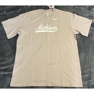 Medium Nike Michigan Wolverines Retro Logo Oatmeal Tan T Shirt DZ3812-236